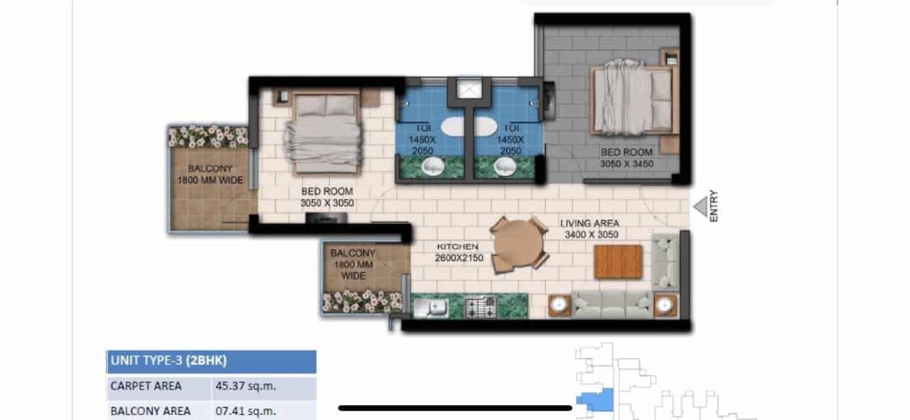 Agrante Kavyam Floor Plan 2BHK Type 3