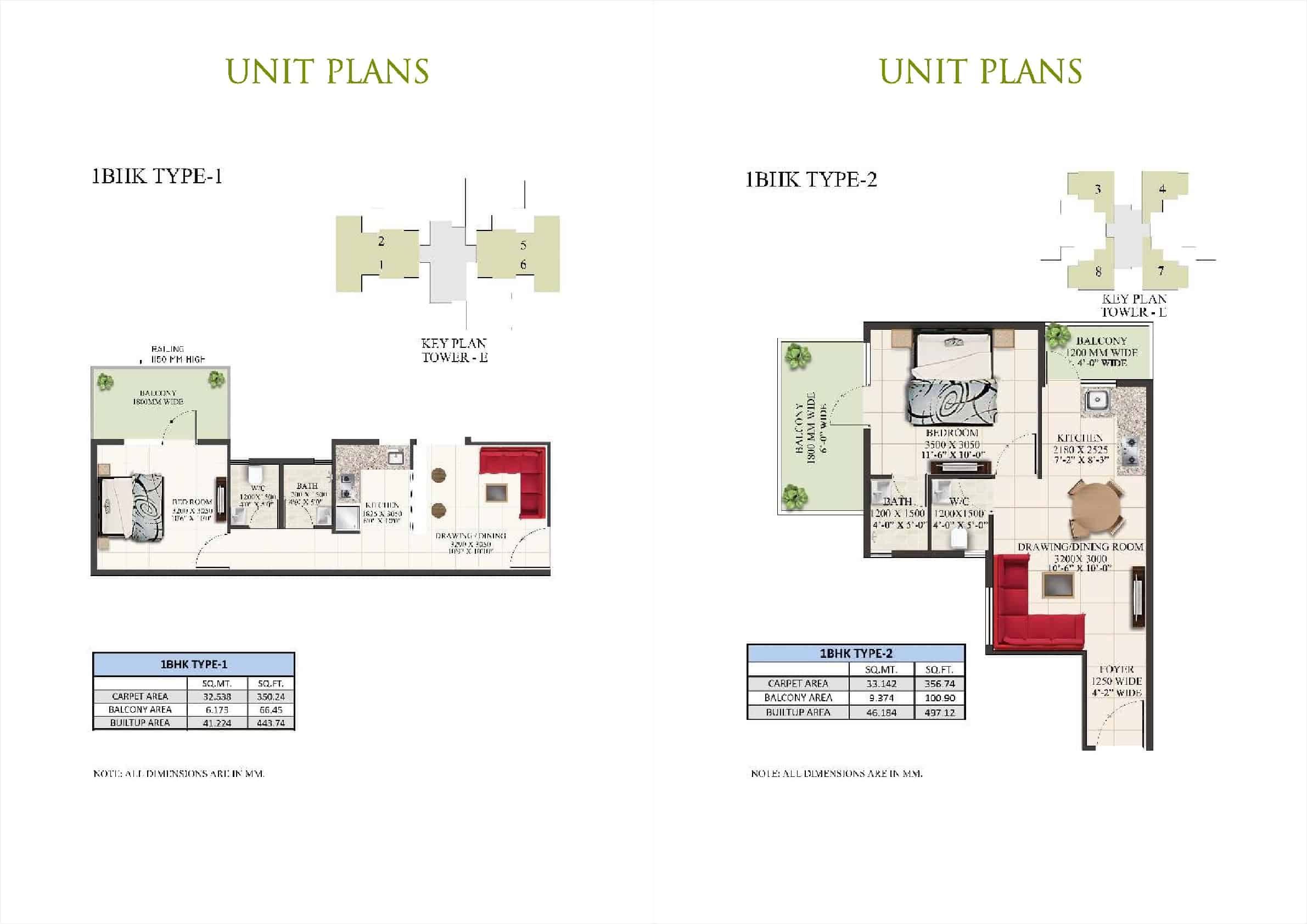 1BHK Type 1 and 2